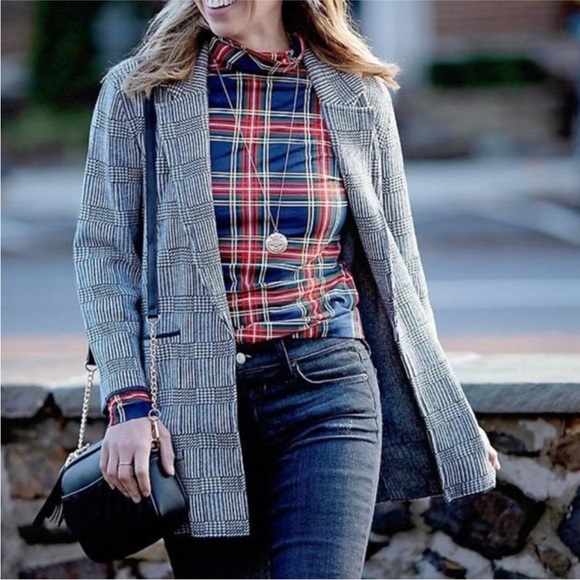 J. Crew Sophie Open Front Sweater Blazer in Glen Plaid Ivory Hthr Charcoal  - XS - Picture 5 of 7